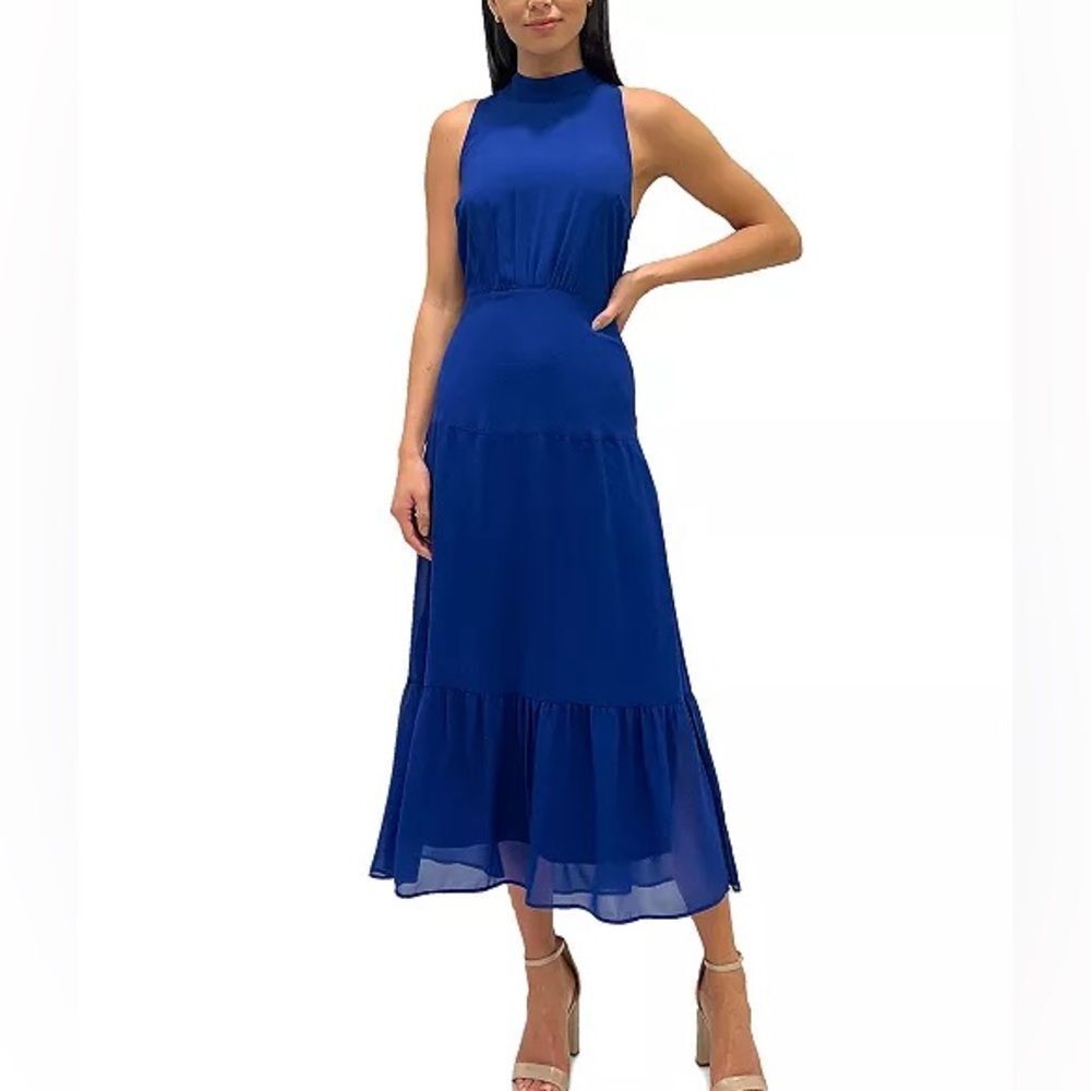 NWT Sam Edelman Women's Mock Neck Tiered-Hem Maxi Dress 14